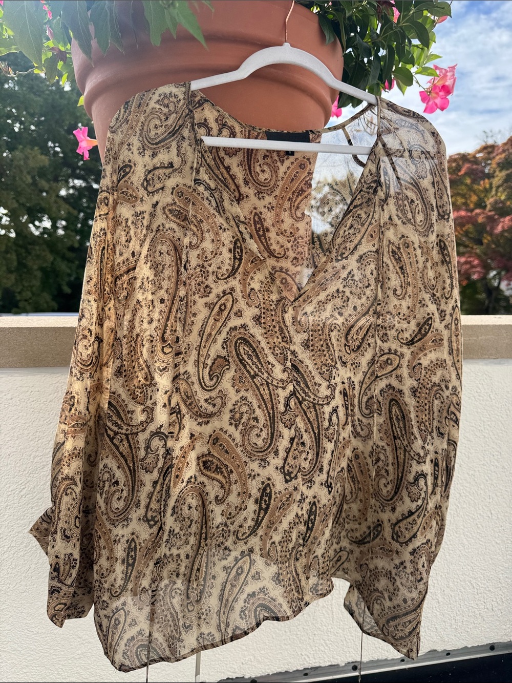 Nili Lotan Sheer Paisley Women’s Blouse - Cream/Brown